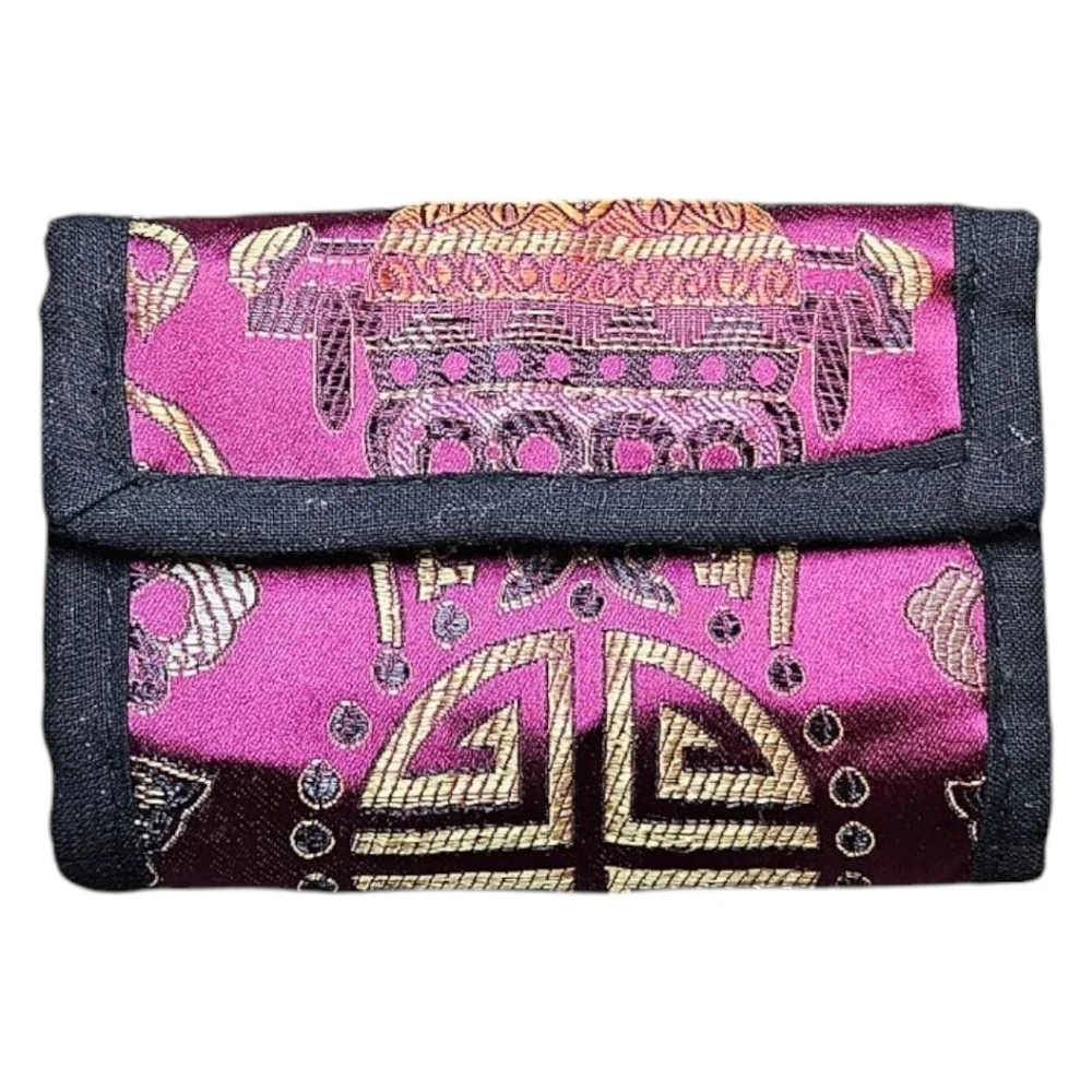 Vintage Oriental Brocade Trifold Silk Wallet Made In Nepal Embroidered Colorful